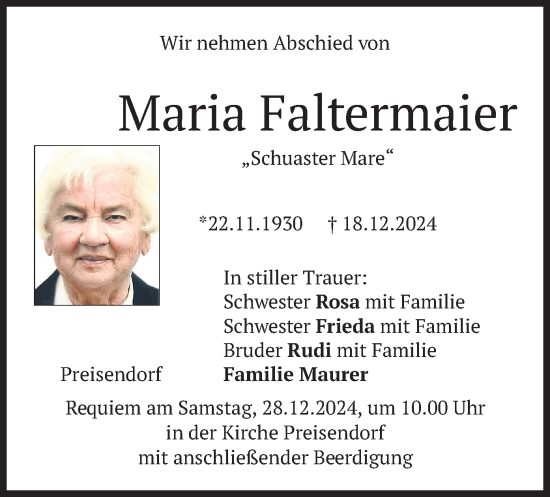 Traueranzeige von Maria Faltermaier von merkurtz