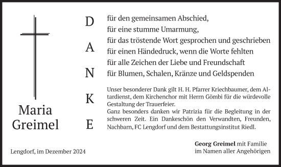 Traueranzeige von Maria Greimel von merkurtz