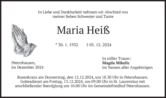 Traueranzeige von Maria Heiß von merkurtz