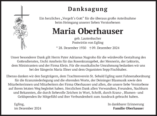 Traueranzeige von Maria Oberhauser von merkurtz