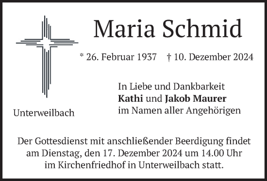 Traueranzeige von Maria Schmid von merkurtz