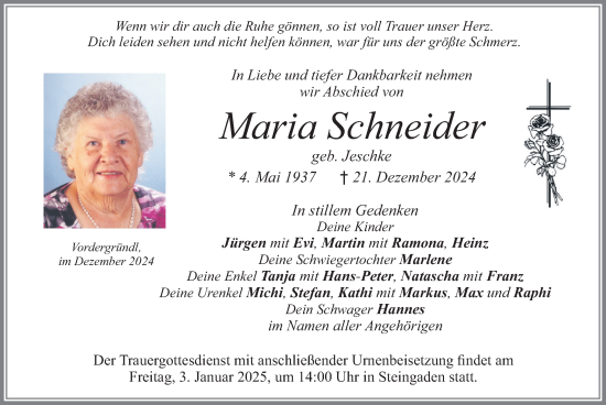 Traueranzeige von Maria Schneider von merkurtz