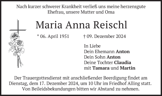 Traueranzeige von Maria Anna Reischl von merkurtz