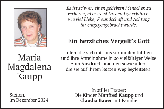 Traueranzeige von Maria Magdalena Kaupp von merkurtz