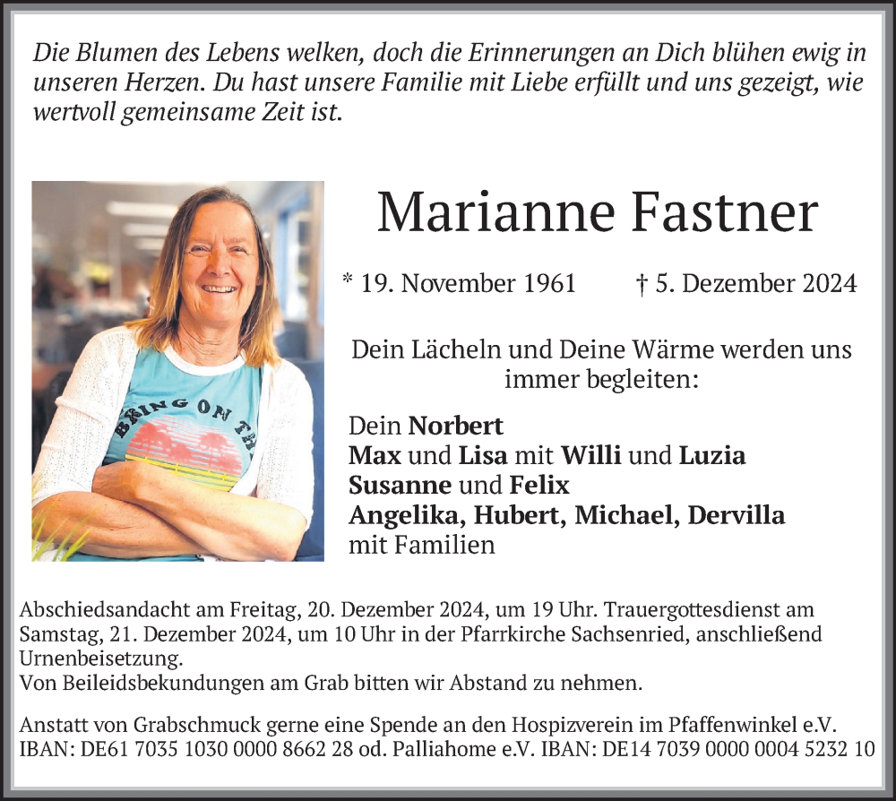  Traueranzeige für Marianne Fastner vom 14.12.2024 aus merkurtz