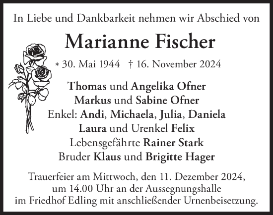 Traueranzeige von Marianne Fischer von merkurtz