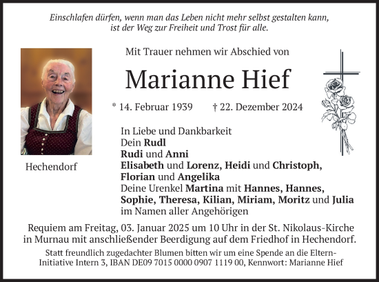 Traueranzeige von Marianne Hief von merkurtz