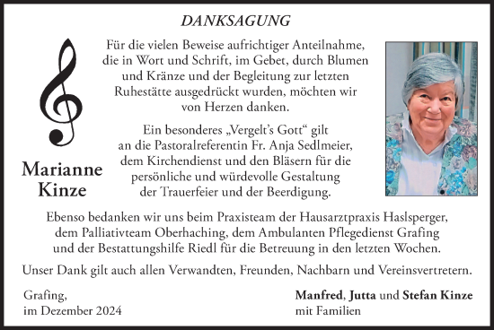 Traueranzeige von Marianne Kinze von merkurtz