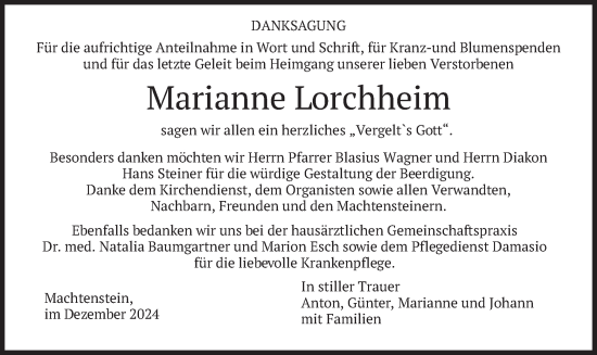 Traueranzeige von Marianne Lorchheim von merkurtz