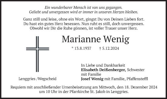 Traueranzeige von Marianne Wenig von merkurtz