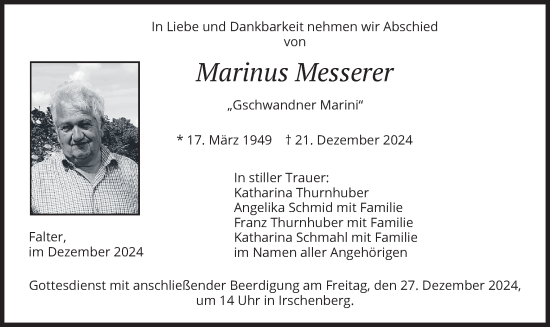 Traueranzeige von Marinus Messerer von merkurtz