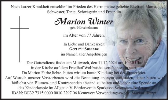 Traueranzeige von Marion Winter von merkurtz