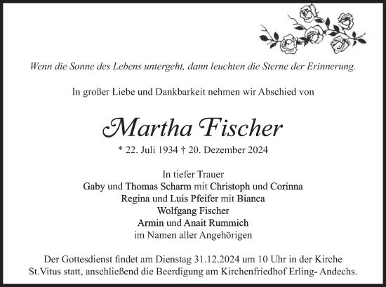 Traueranzeige von Martha Fischer von merkurtz