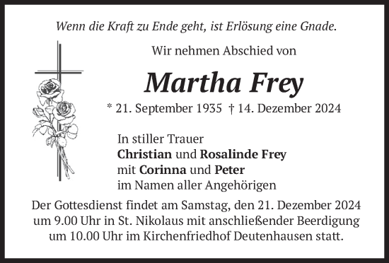 Traueranzeige von Martha Frey von merkurtz