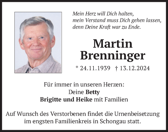 Traueranzeige von Martin Brenninger von merkurtz