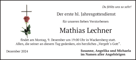 Traueranzeige von Mathias Lechner von merkurtz