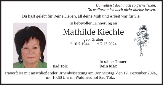 Traueranzeige von Mathilde Kiechle von merkurtz