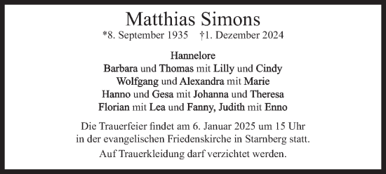 Traueranzeige von Matthias Simons von merkurtz