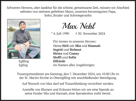 Traueranzeige von Max Nebl von merkurtz