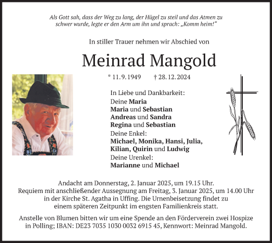 Traueranzeige von Meinrad Mangold von merkurtz