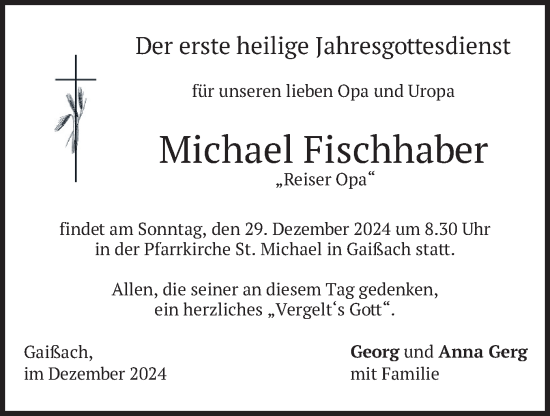 Traueranzeige von Michael Fischhaber von merkurtz