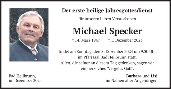 Traueranzeige von Michael Specker von merkurtz