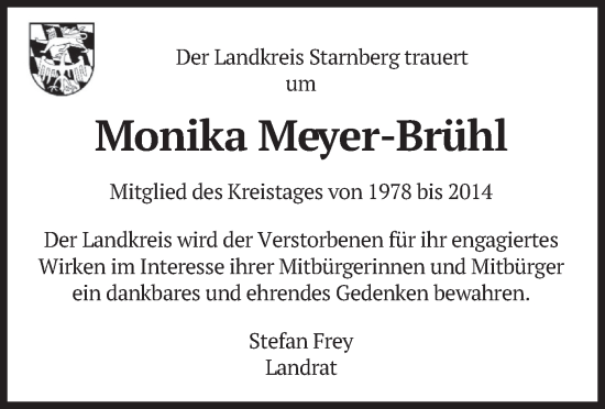 Traueranzeige von Monika Meyer-Brühl von merkurtz