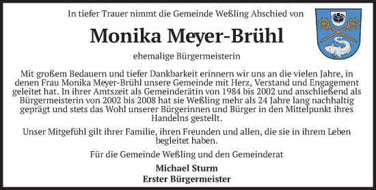 Traueranzeige von Monika Meyer-Brühl von merkurtz