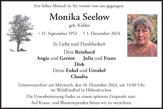 Traueranzeige von Monika Seelow von merkurtz