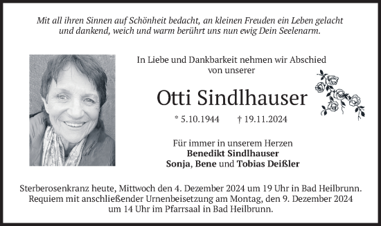 Traueranzeige von Otti Sindlhauser von merkurtz