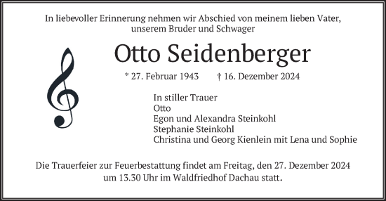 Traueranzeige von Otto Seidenberger von merkurtz