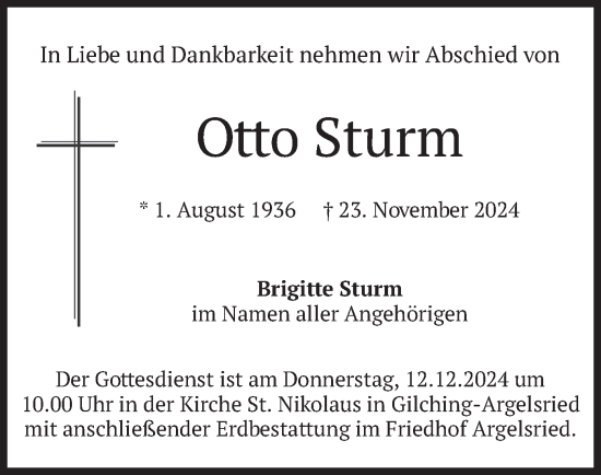 Traueranzeige von Otto Sturm von merkurtz