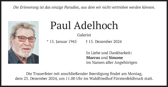 Traueranzeige von Paul Adelhoch von merkurtz