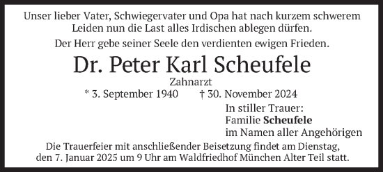 Traueranzeige von Peter Karl Scheufele von merkurtz