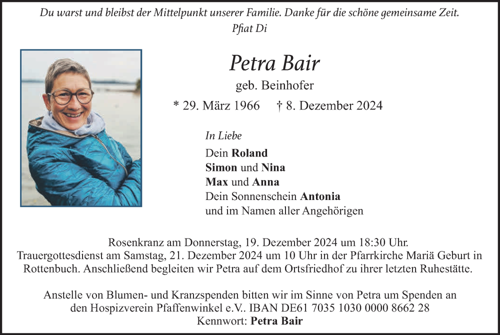  Traueranzeige für Petra Bair vom 17.12.2024 aus merkurtz