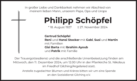 Traueranzeige von Philipp Schöpfel von merkurtz