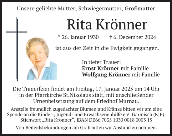 Traueranzeige von Rita Krönner von merkurtz