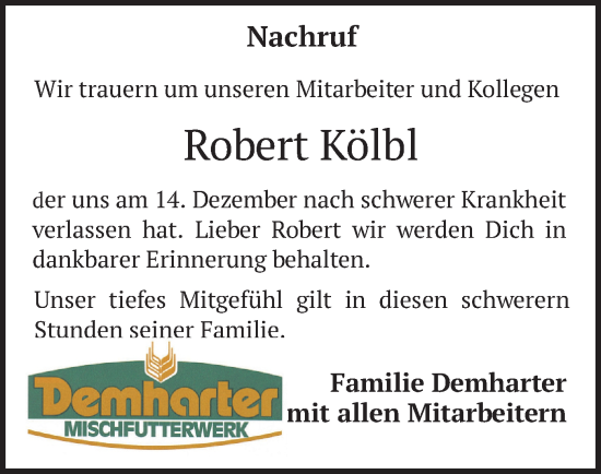 Traueranzeige von Robert Kölbl von merkurtz