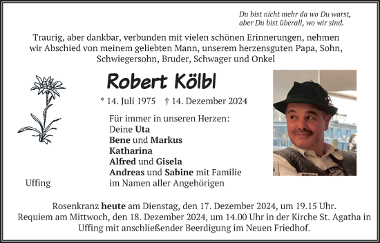 Traueranzeige von Robert Kölbl von merkurtz