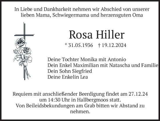 Traueranzeige von Rosa Hiller von merkurtz