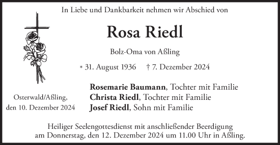 Traueranzeige von Rosa Riedl von merkurtz