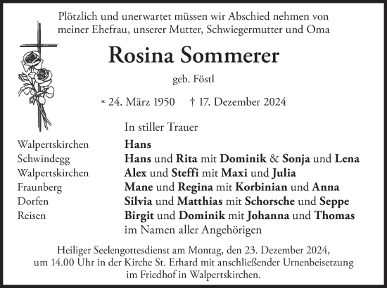 Traueranzeige von Rosina Sommerer von merkurtz