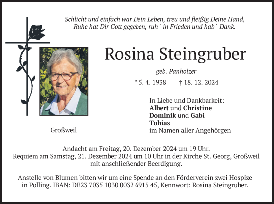 Traueranzeige von Rosina Steingruber von merkurtz