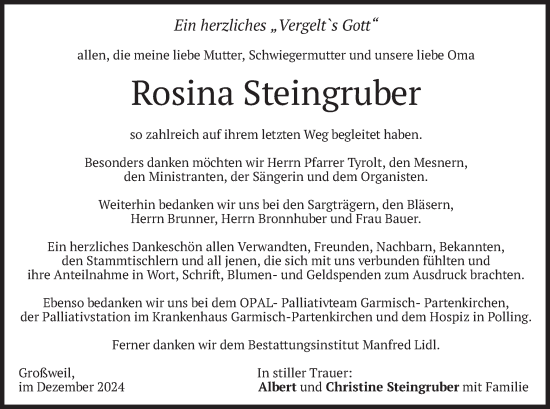Traueranzeige von Rosina Steingruber von merkurtz