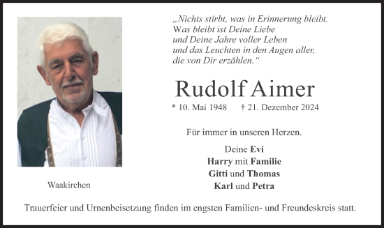 Traueranzeige von Rudolf Aimer von merkurtz