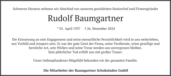 Traueranzeige von Rudolf Baumgartner von merkurtz