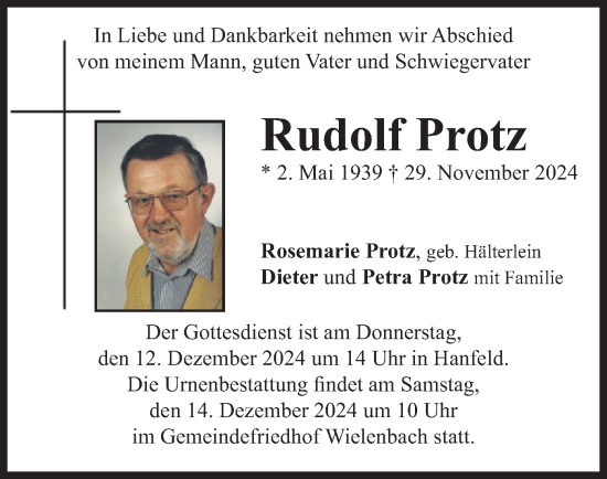 Traueranzeige von Rudolf Protz von merkurtz