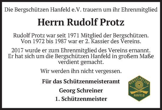 Traueranzeige von Rudolf Protz von merkurtz