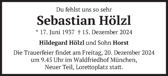 Traueranzeige von Sebastian Hölzl von merkurtz