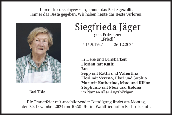 Traueranzeige von Siegfrieda Jäger von merkurtz